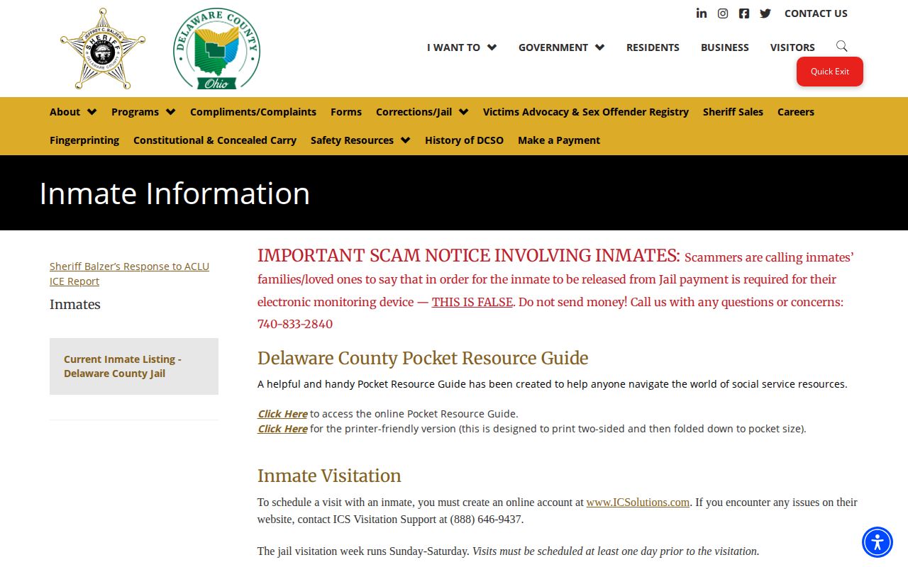 Delaware County Jail release paperwork and inmate information