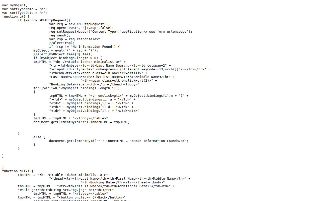 Delaware County current inmate roster JavaScript field definitions