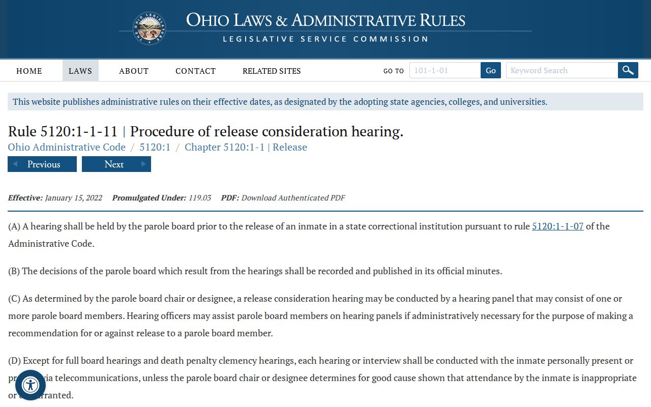 Ohio parole hearing minutes rule for Delaware County parole records