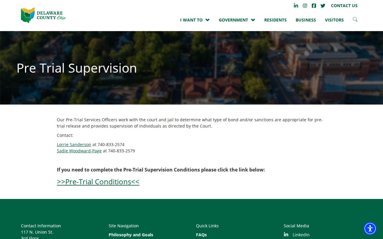 Delaware County Adult Court Services pretrial supervision page